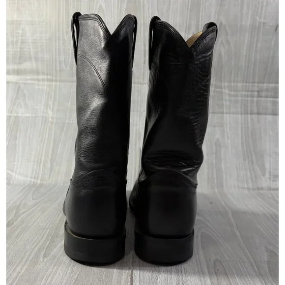 Justin 3133 Leather Roper Cowboy Boots 10.5 D color black USA - Picture 3 of 8